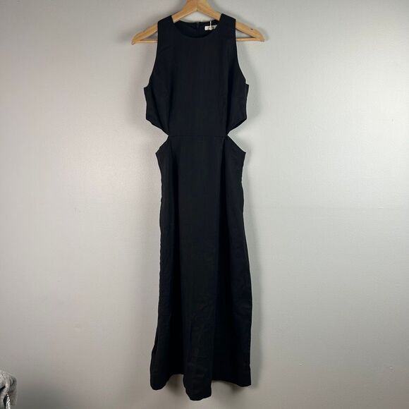 Boden Linen Cut Out Midi Dress Black - Picture 5 of 7